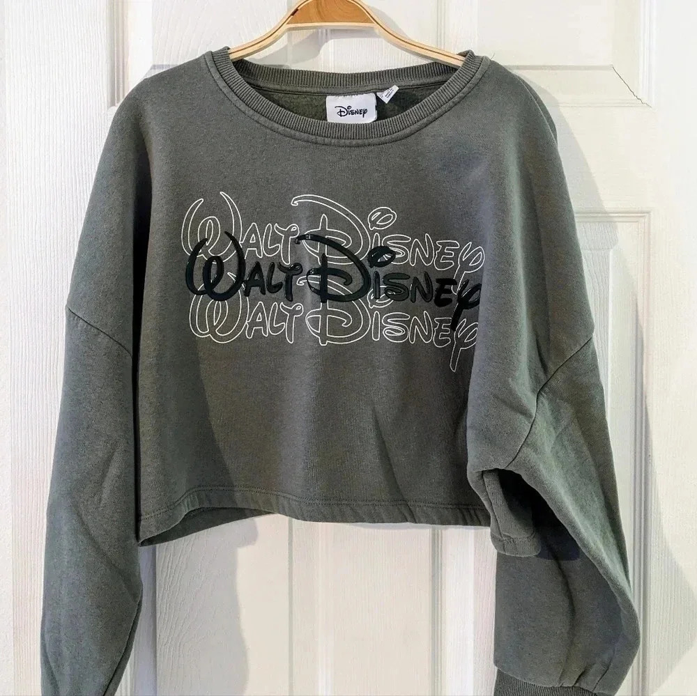 Walt Disney Oversized Boxy‎ Crop Sweatshirt Green Sz.M Cute Soft